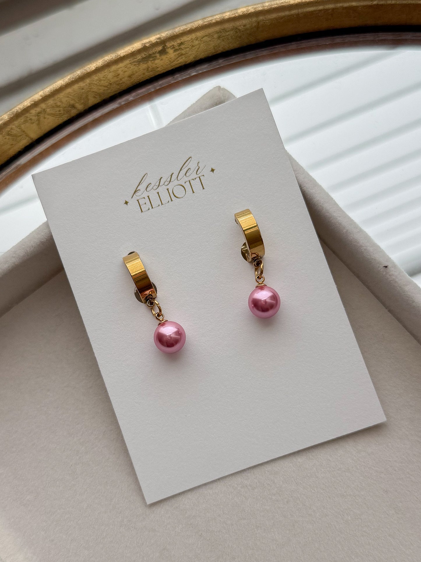 Breast Cancer Pink Pearl Huggie