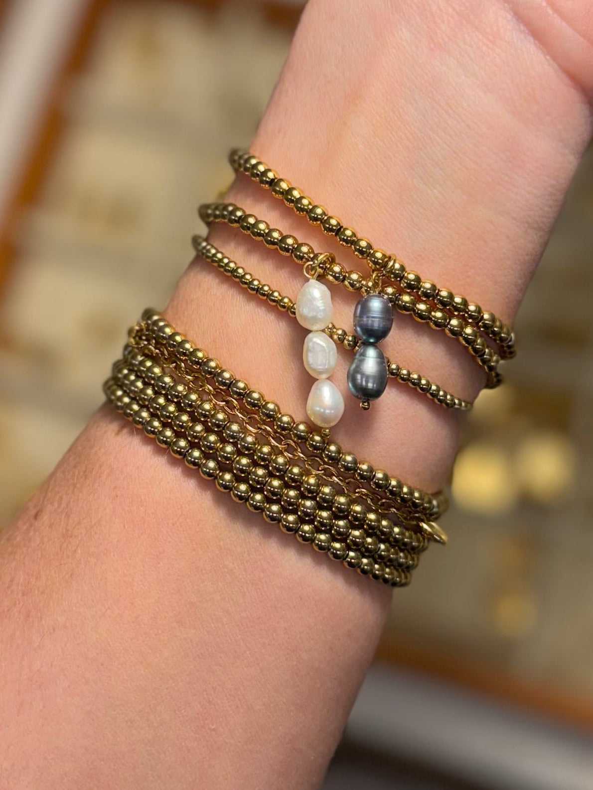 Triple Freshwater Pearl Beaded Stretch Bracelet