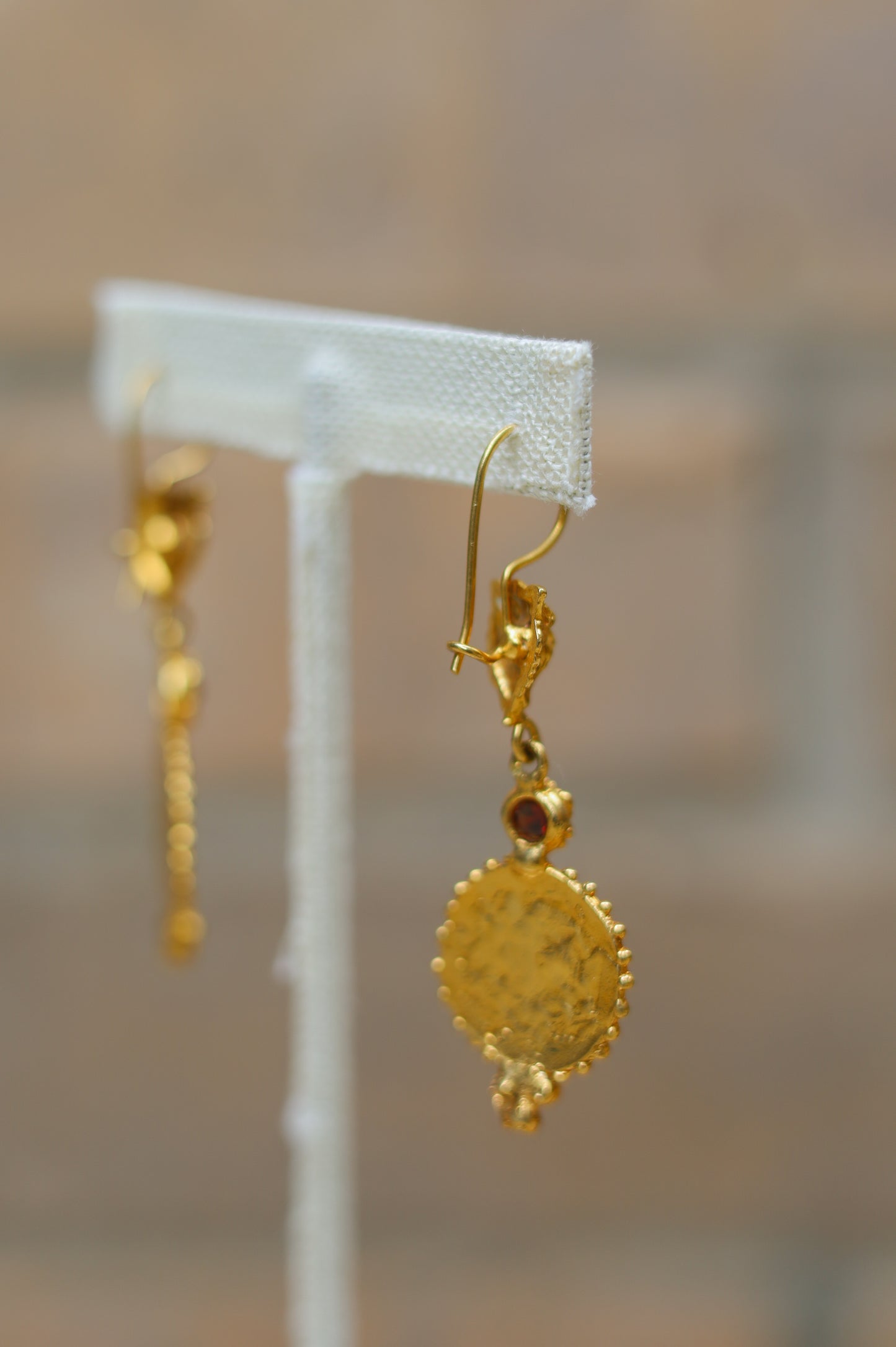 Vintage Ruby Cat Coin Dangle Earrings