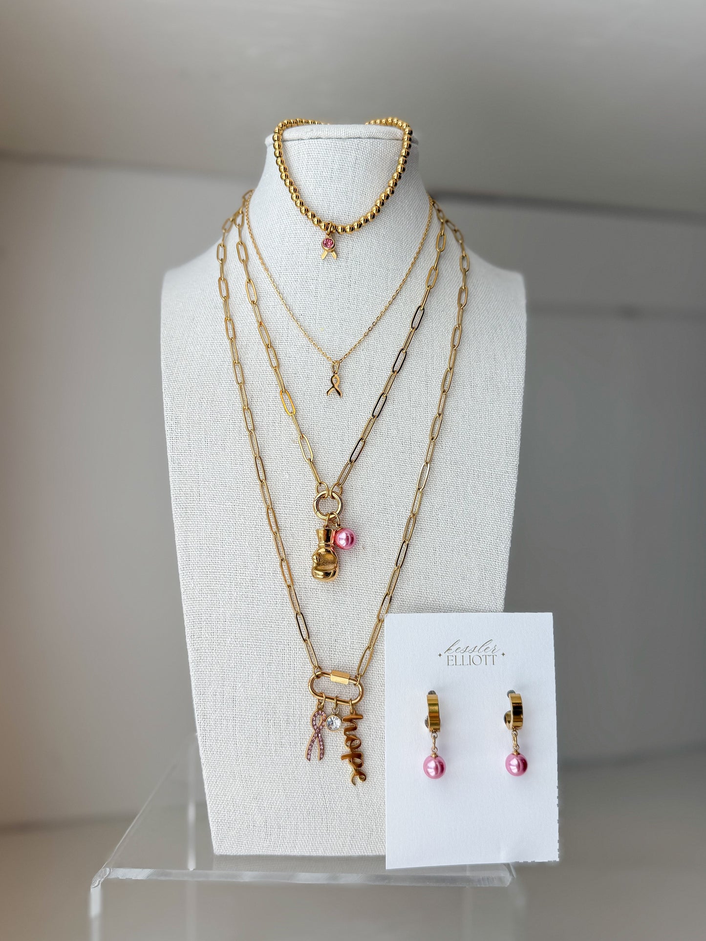 Breast Cancer Pink Pearl Huggie