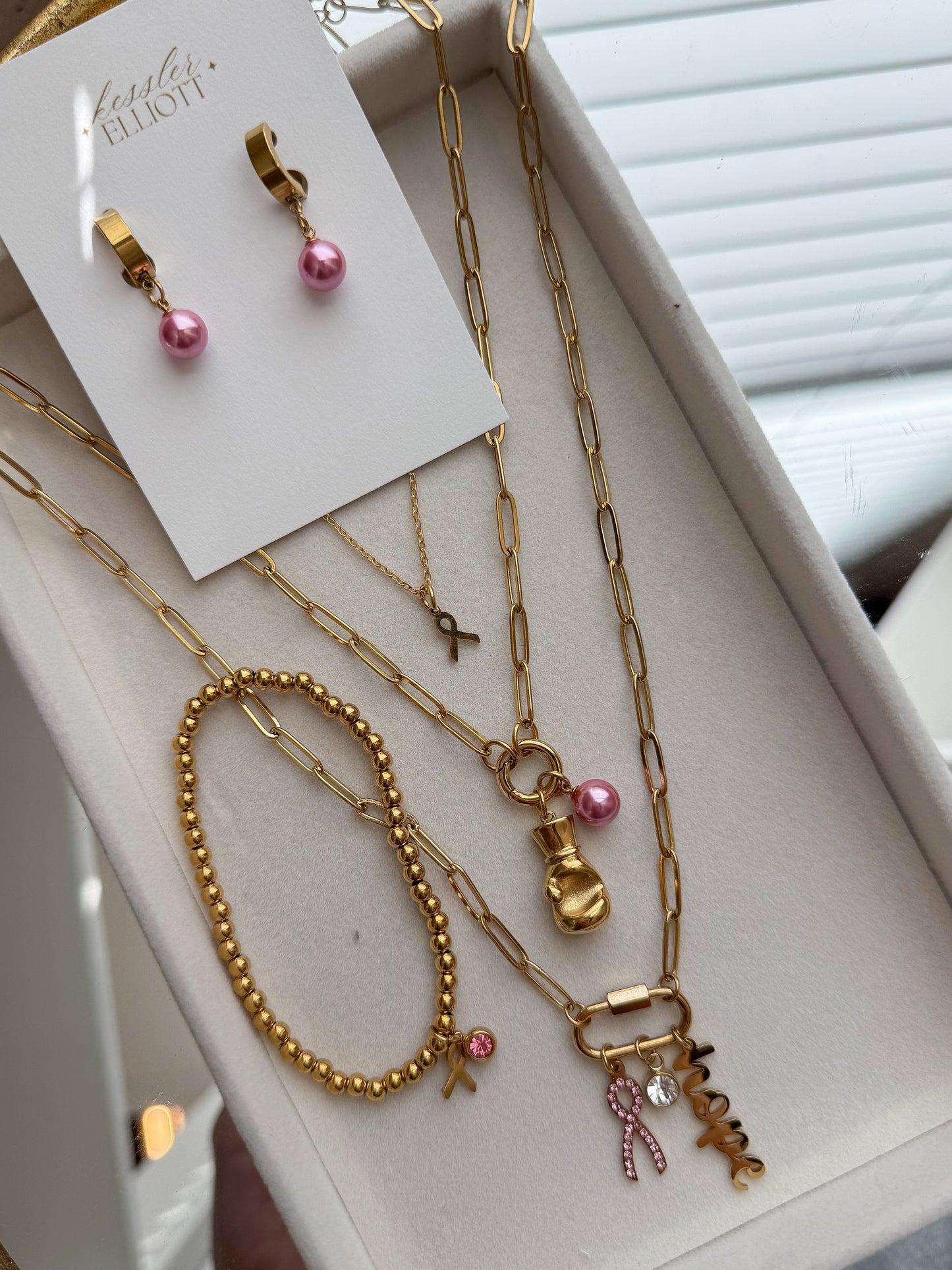 Breast Cancer Beaded Charm Bracelet