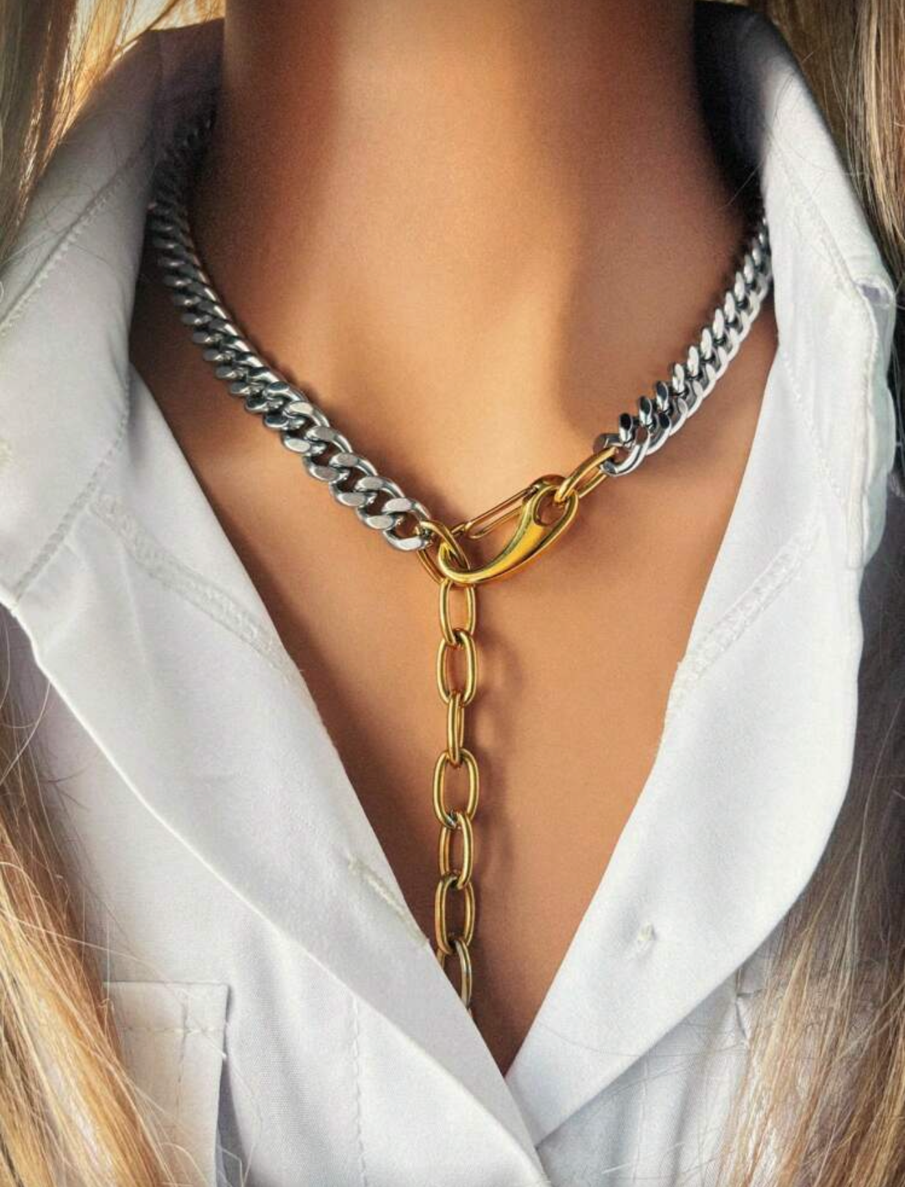 Two-Toned Curb Drop Necklace