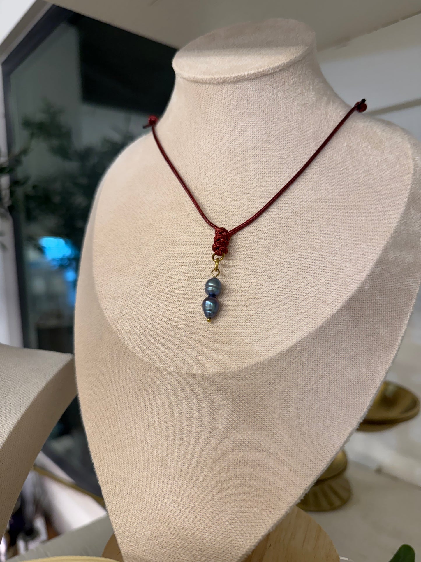 Double Black Pearl Cord Necklace