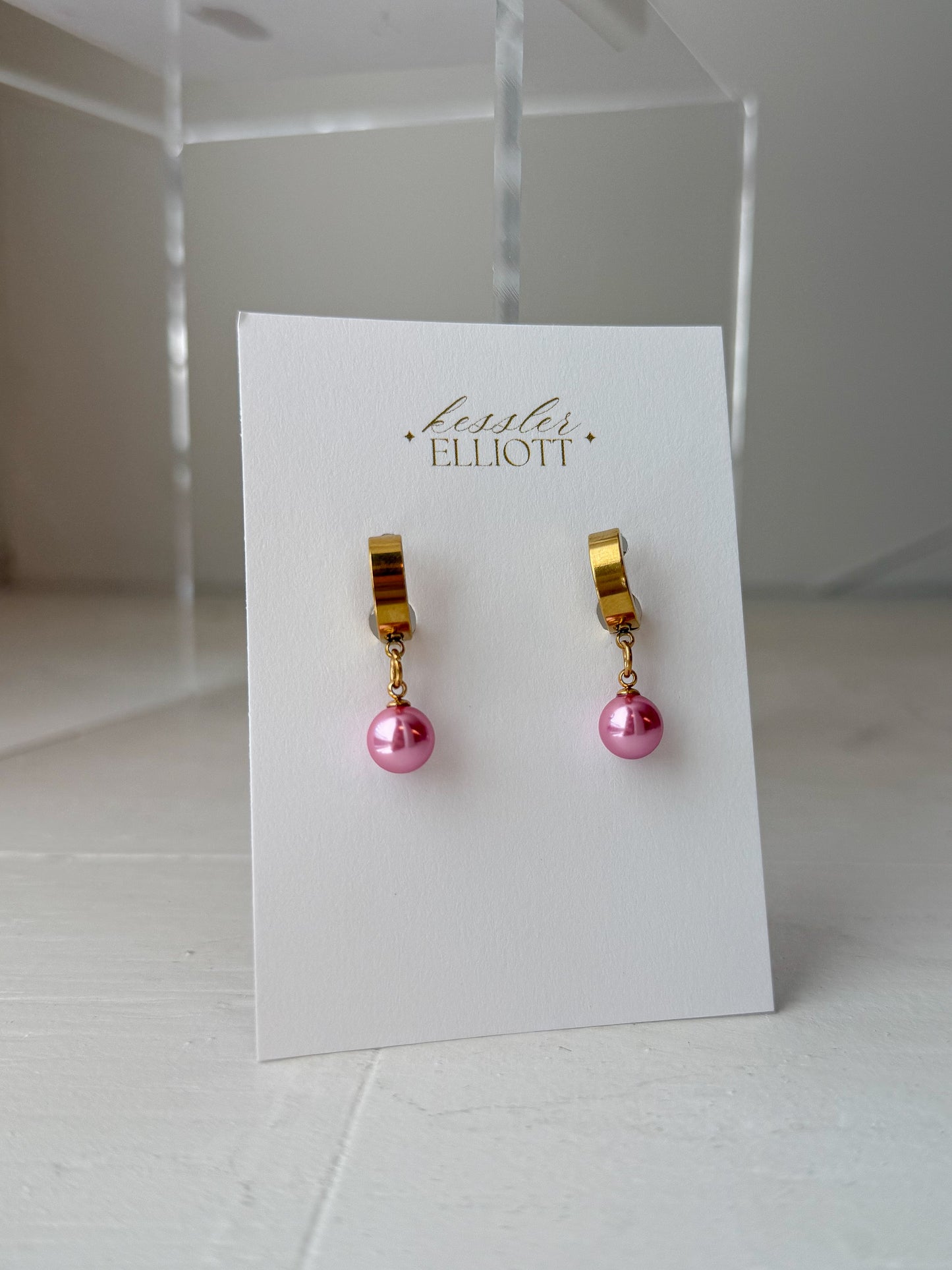 Breast Cancer Pink Pearl Huggie