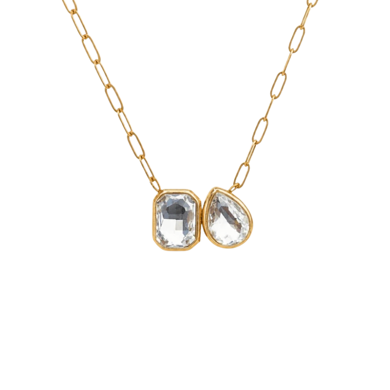 Stone Duo Mini Paperclip Necklace
