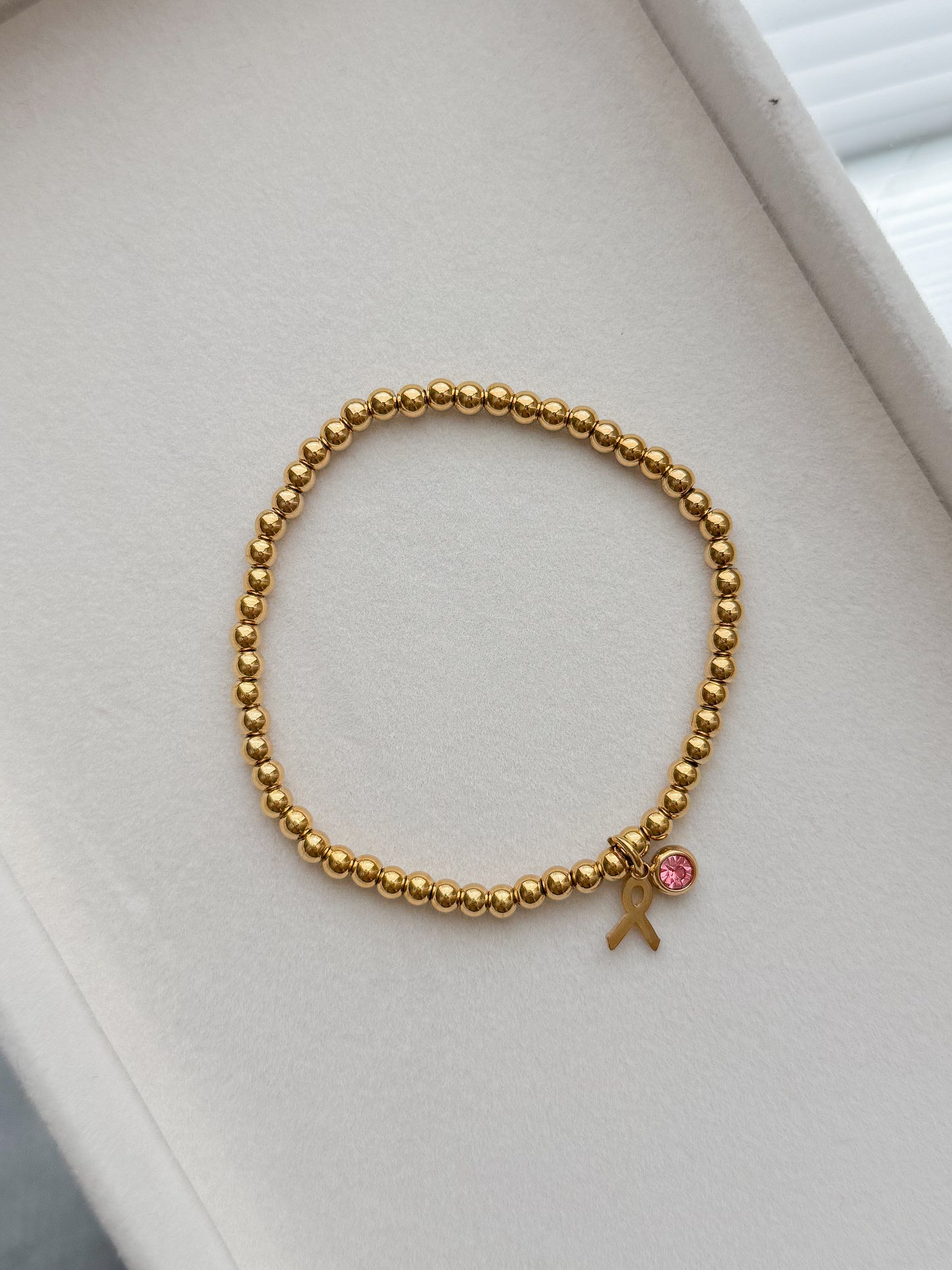 Breast Cancer Beaded Charm Bracelet