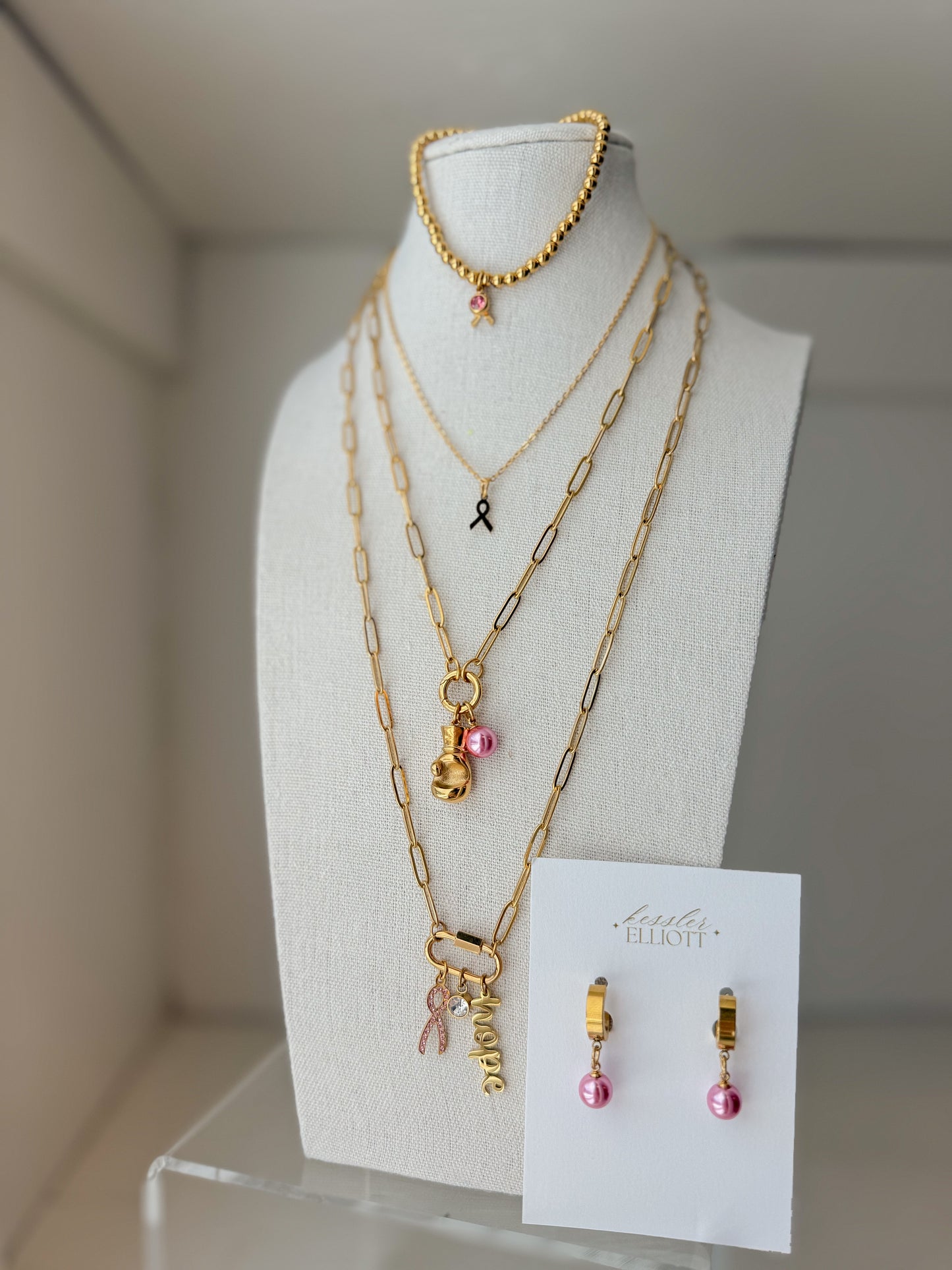 Breast Cancer Beaded Charm Bracelet