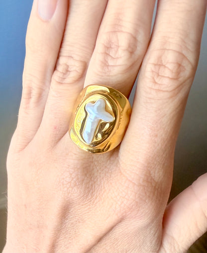Cross Pearl Ring