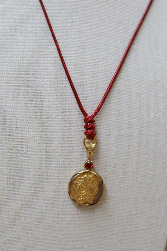 Vintage Ruby Coin Cord Necklace