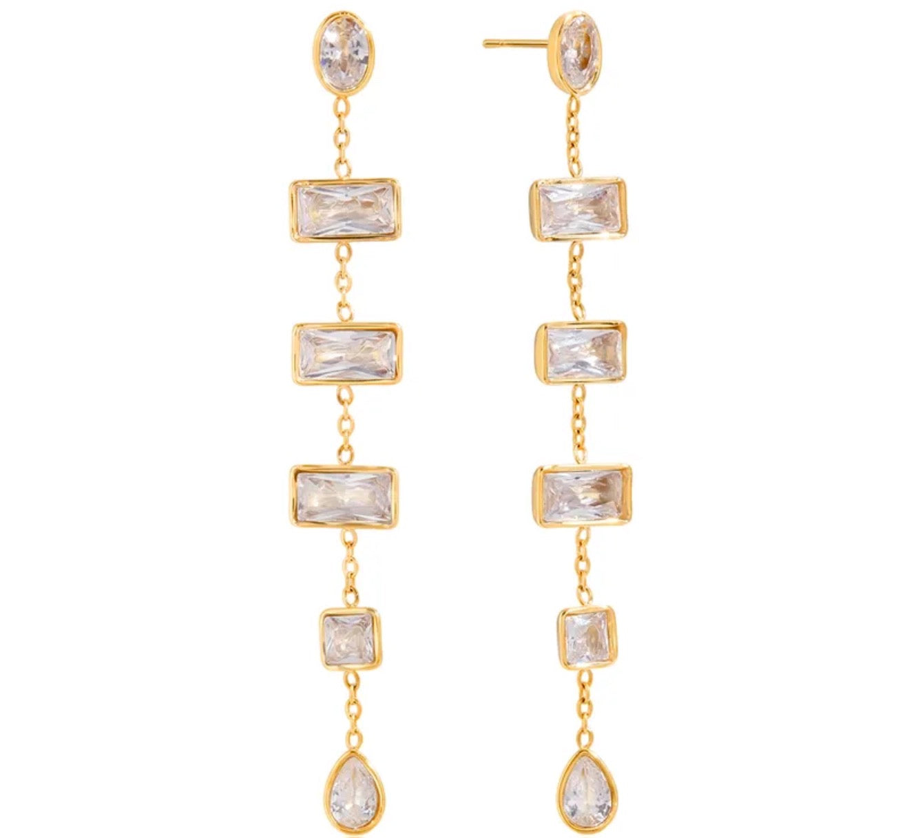 Emerald Cut Long Chain Studs