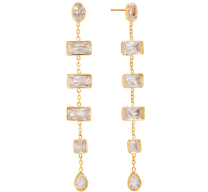 Emerald Cut Long Chain Studs