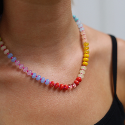Pink Multicolor Beaded Choker