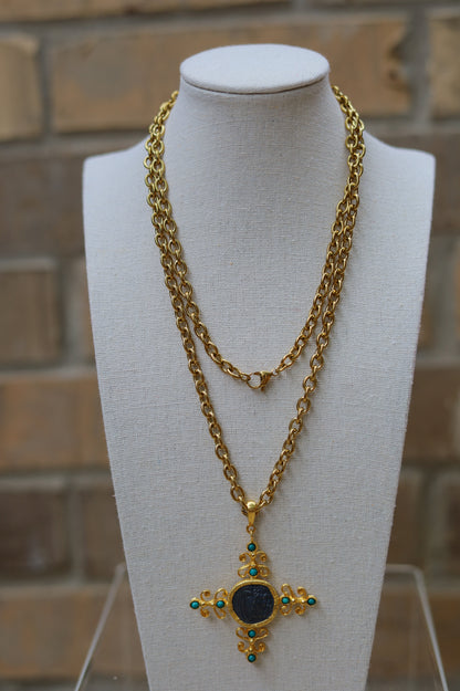 Turquoise Cross Coin Necklace