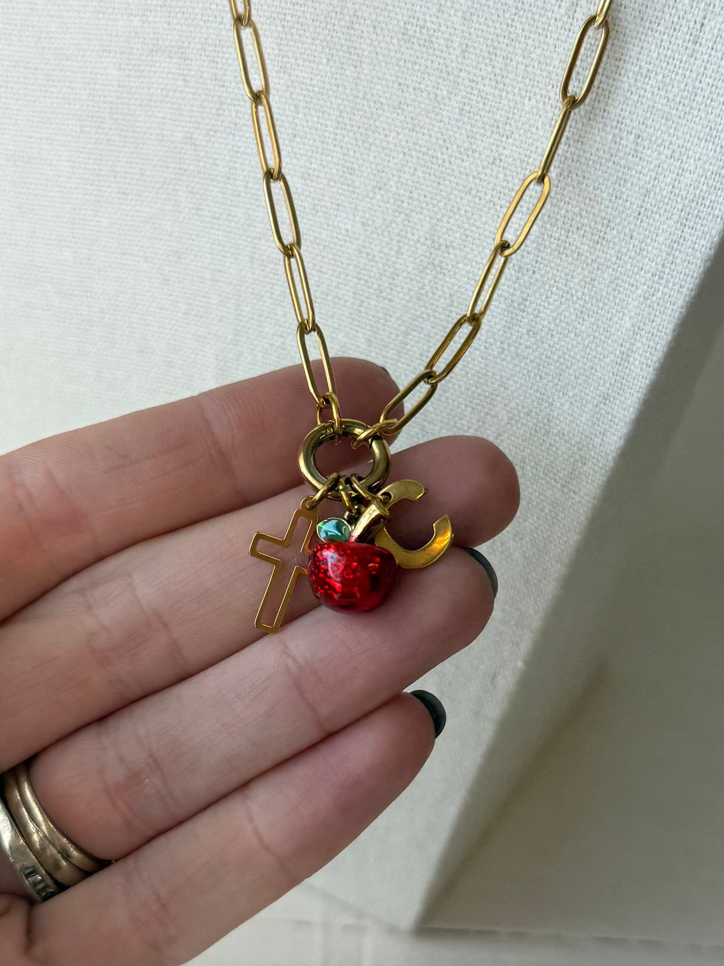 Teacher’s Apple + Cross Charm Keeper