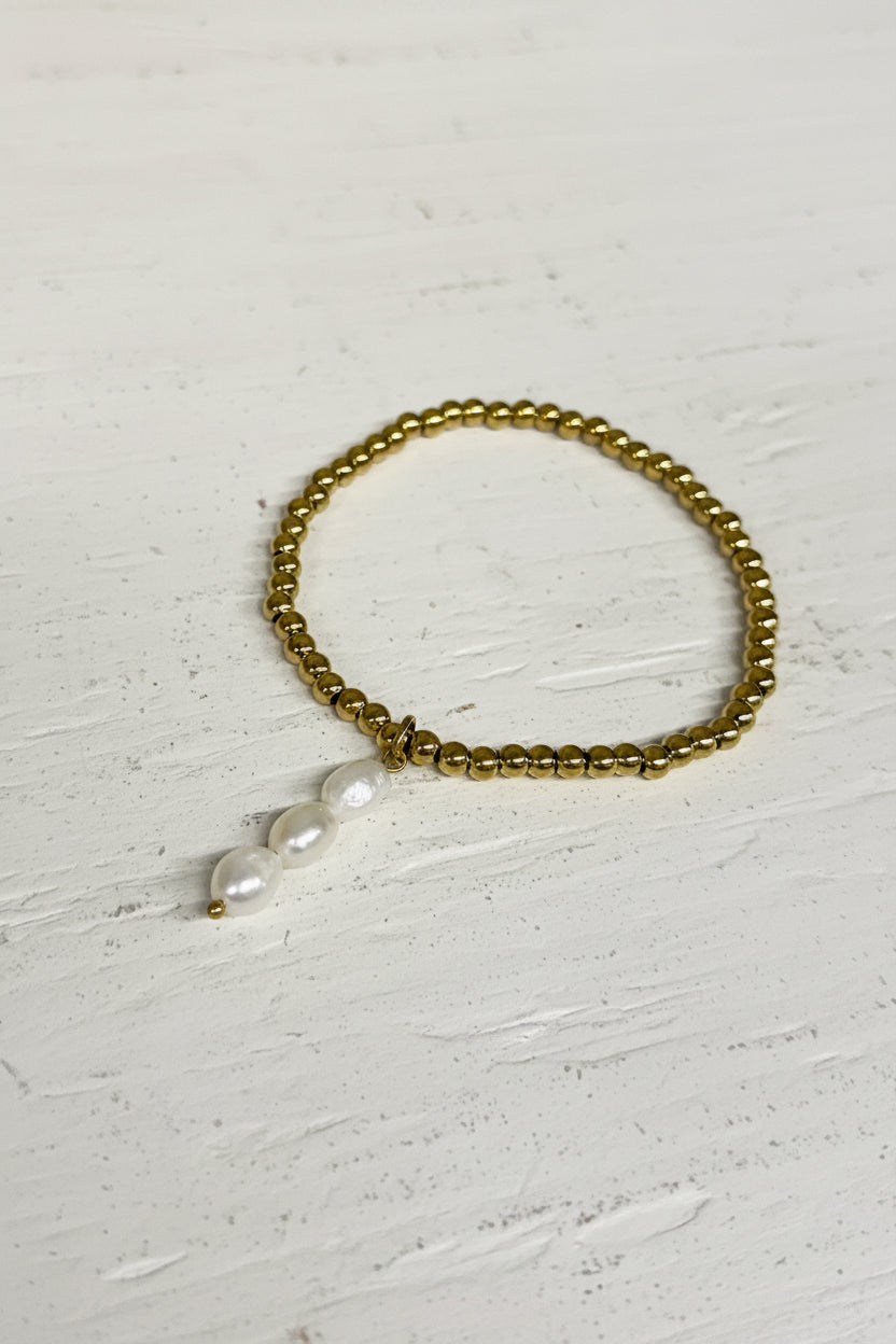 Triple Freshwater Pearl Beaded Stretch Bracelet