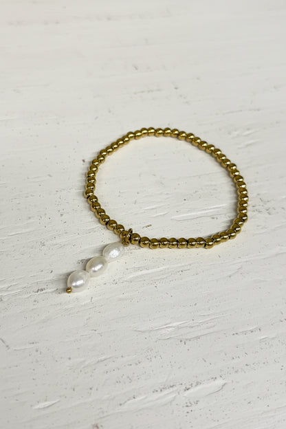 Triple Freshwater Pearl Beaded Stretch Bracelet