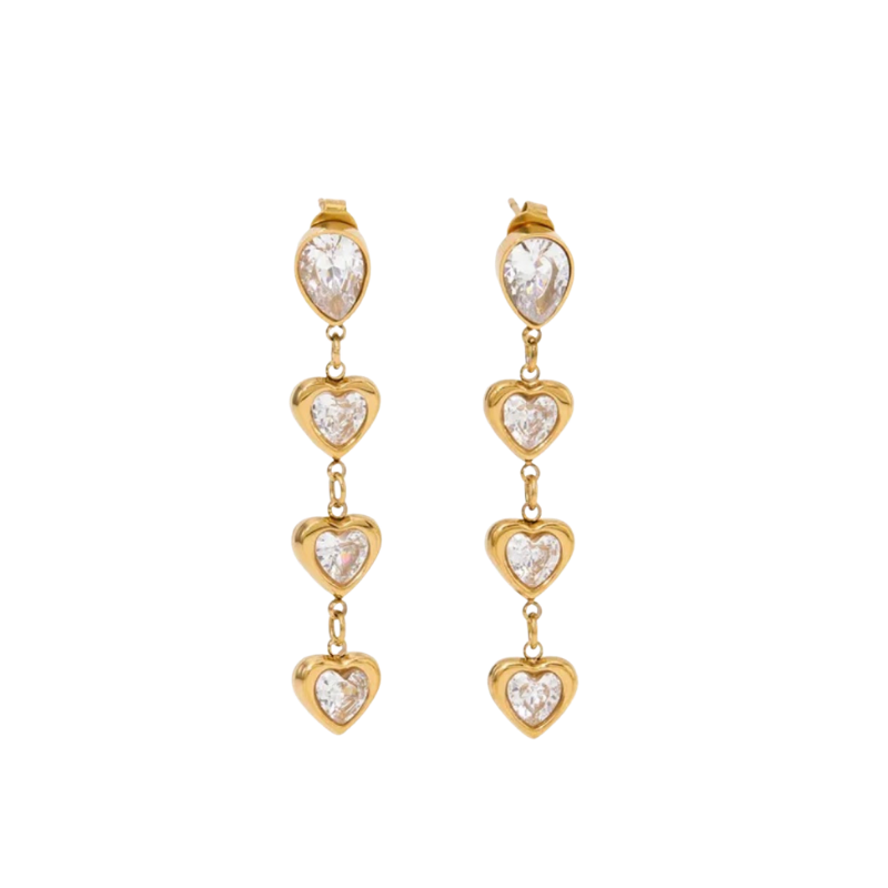Heart Stone Drop Stud Earrings