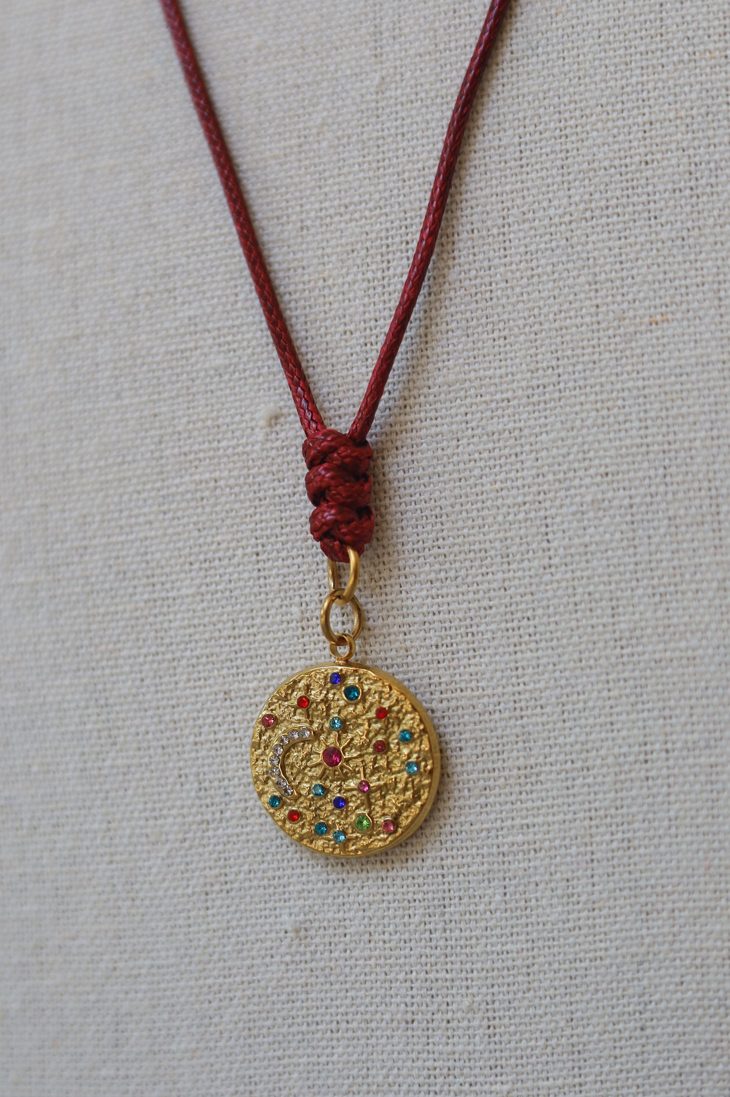 Oxblood Cord with Multicolor Pendant