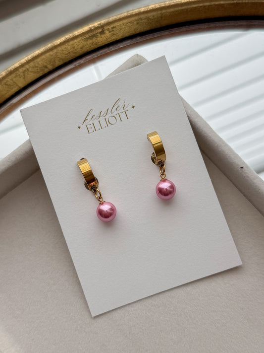 Breast Cancer Pink Pearl Huggie