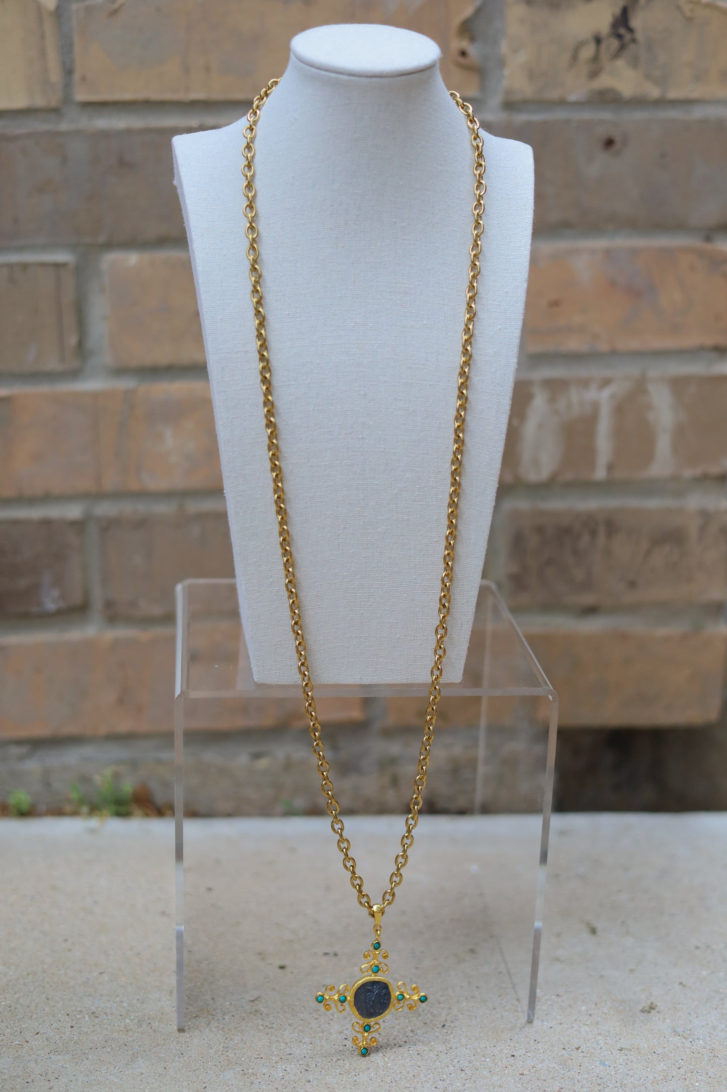 Turquoise Cross Coin Necklace