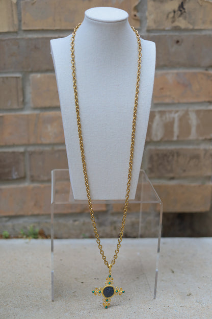 Turquoise Cross Coin Necklace
