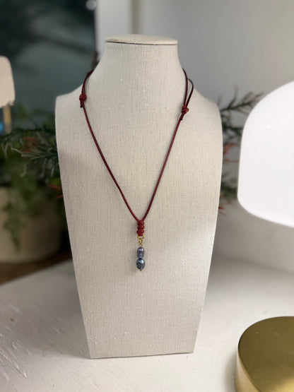 Double Black Pearl Cord Necklace
