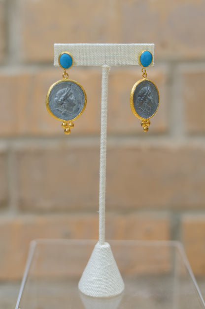 Vintage Blue Coin Post Earrings
