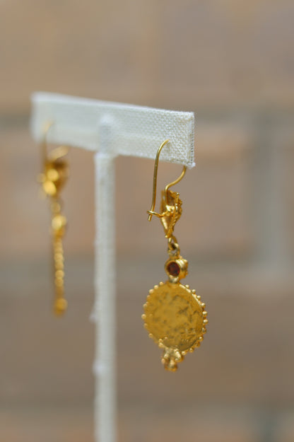 Vintage Ruby Cat Coin Dangle Earrings