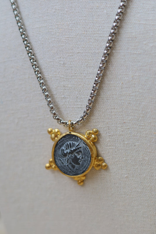 Vintage Two-Toned Sunburst Coin Necklace