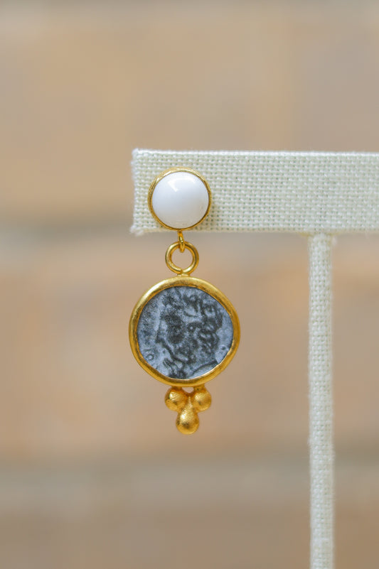 Vintage White Coin Post Earrings