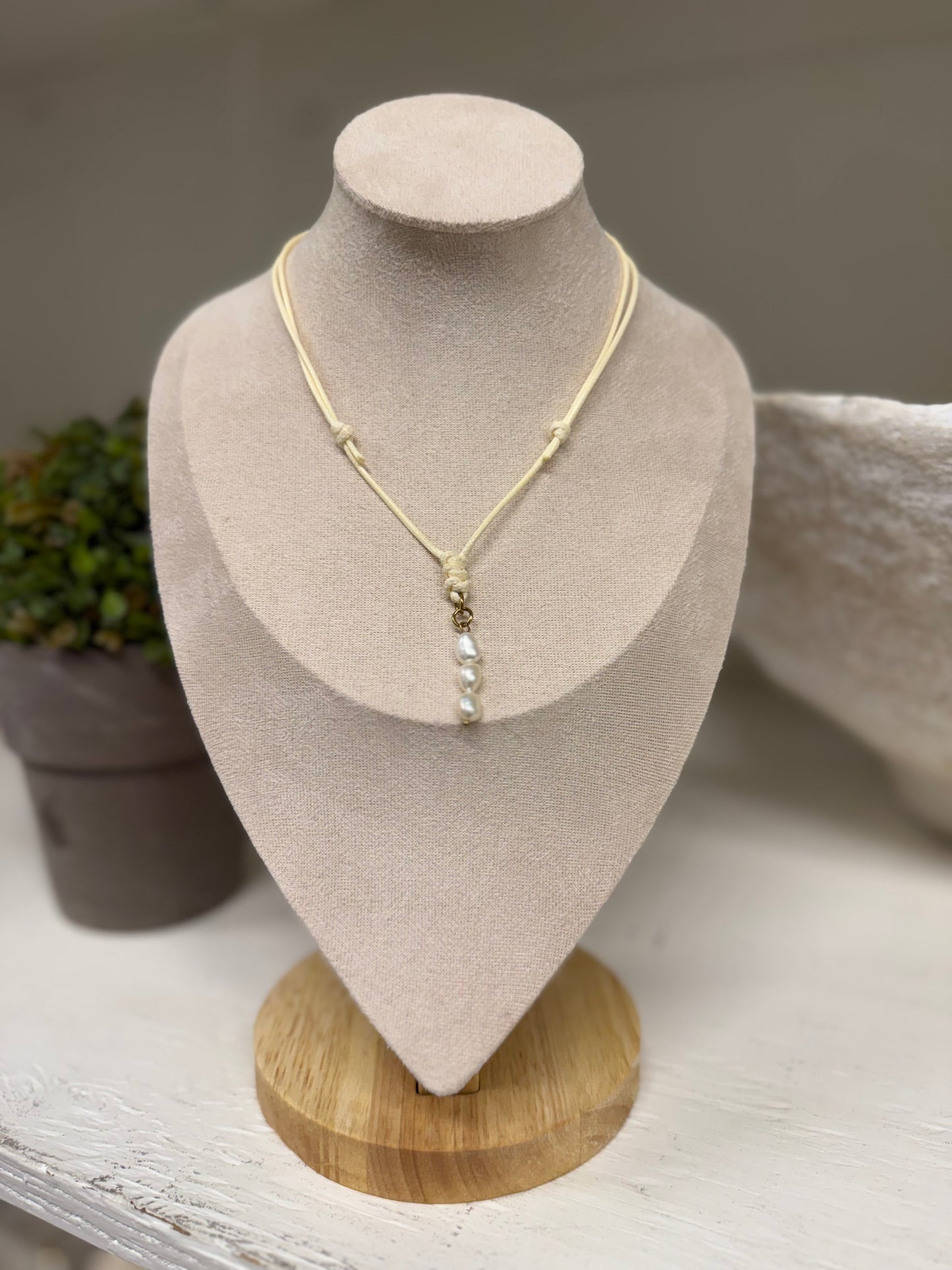 Triple Freshwater Pearl Cord Necklace