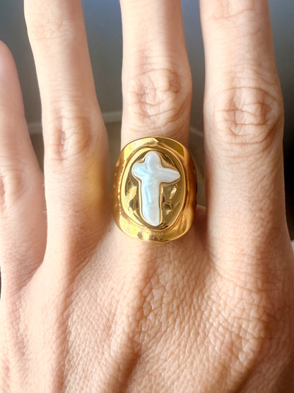 Cross Pearl Ring