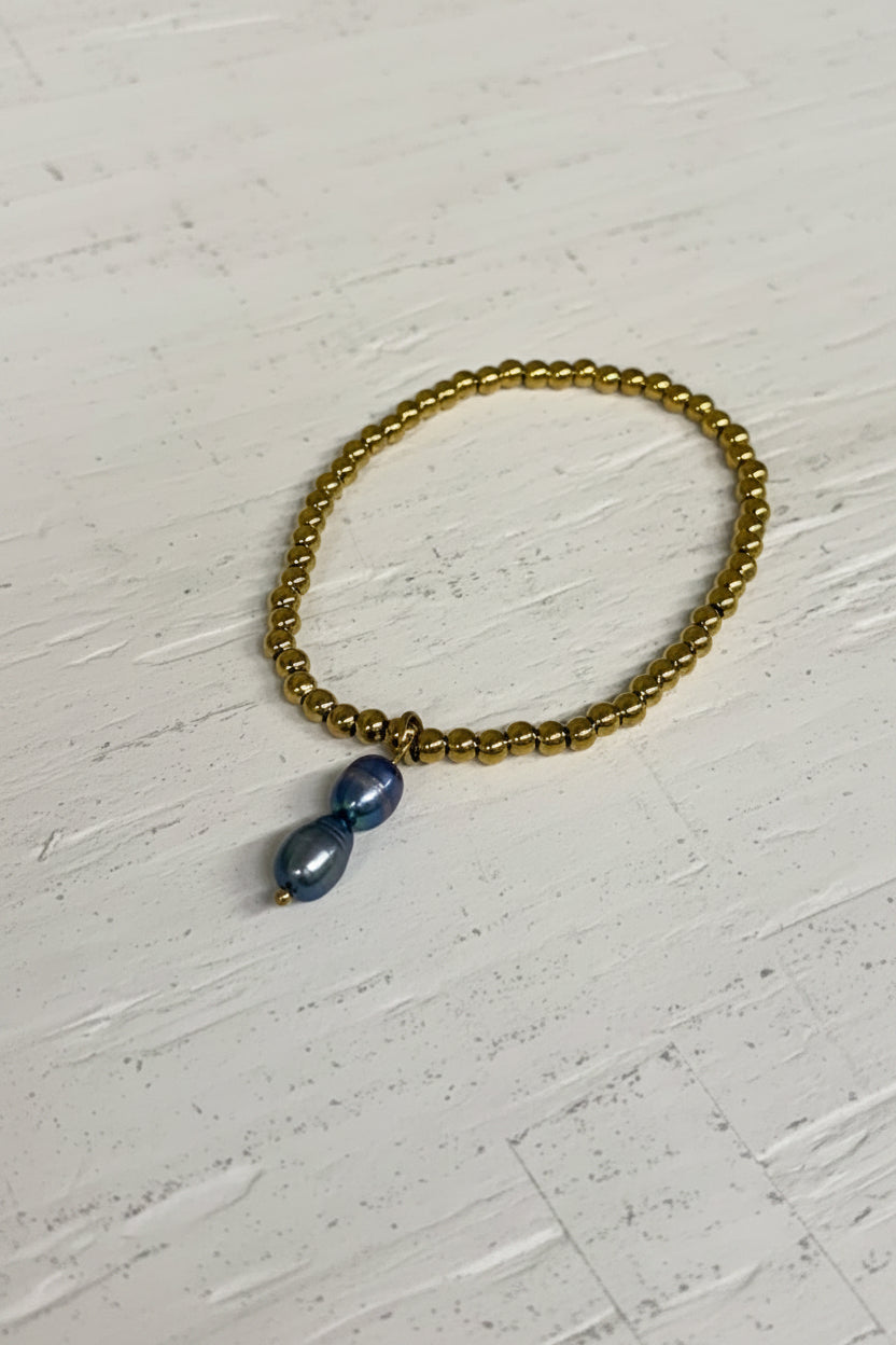 Double Black Pearl Beaded Stretch Bracelet