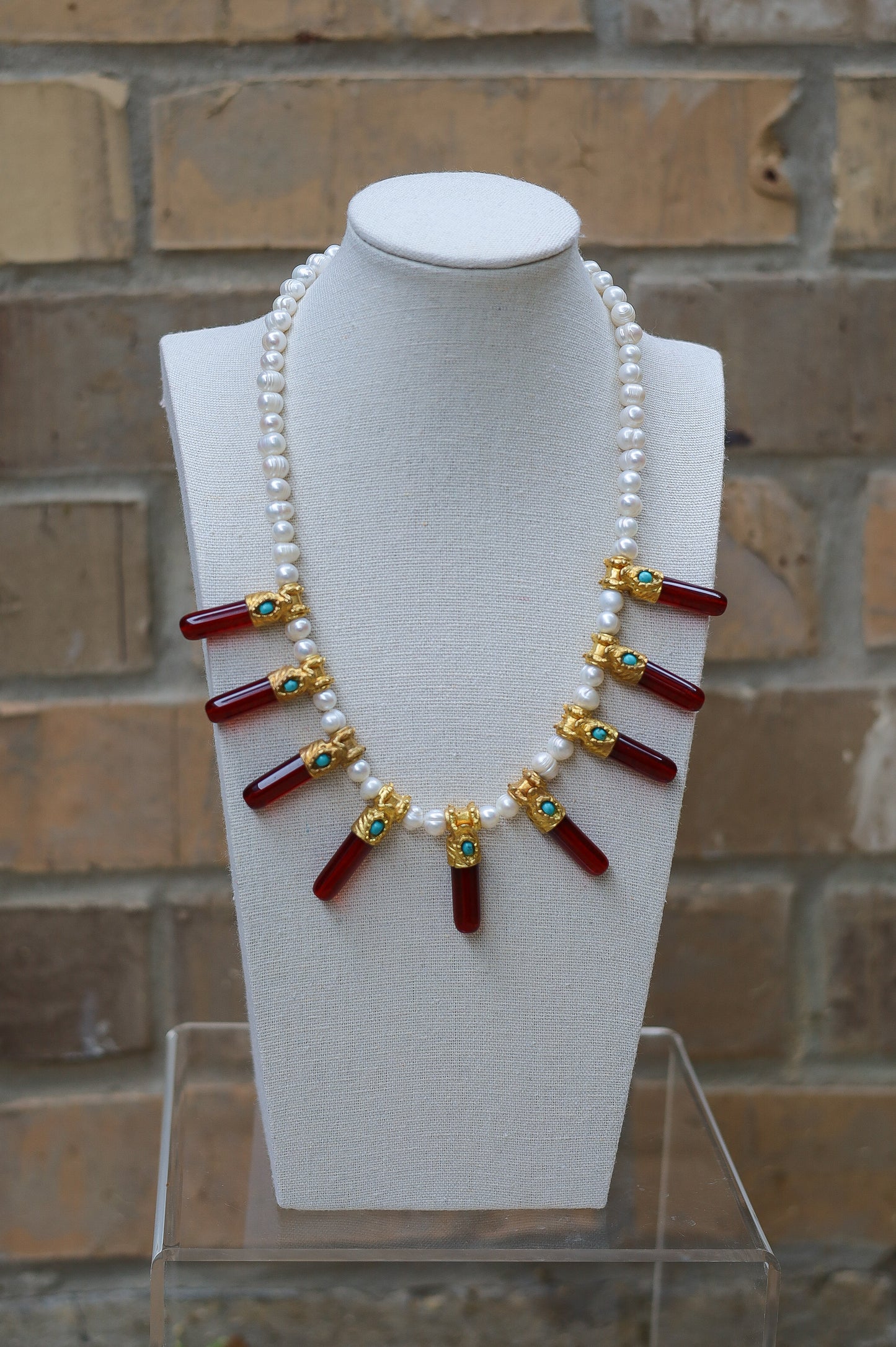 Vintage Pearl Ruby Sunburst Choker