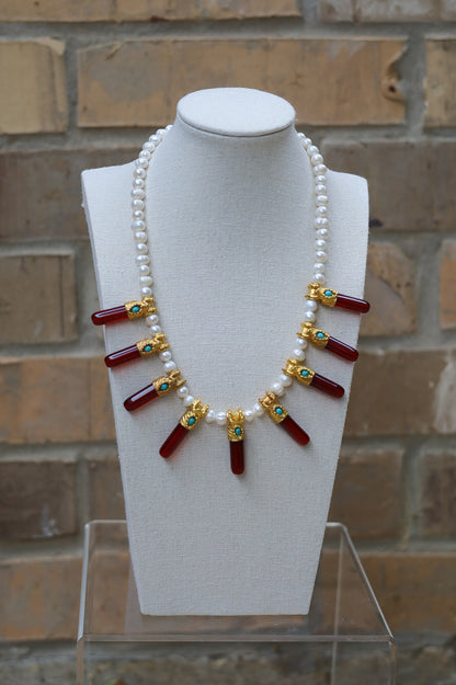 Vintage Pearl Ruby Sunburst Choker