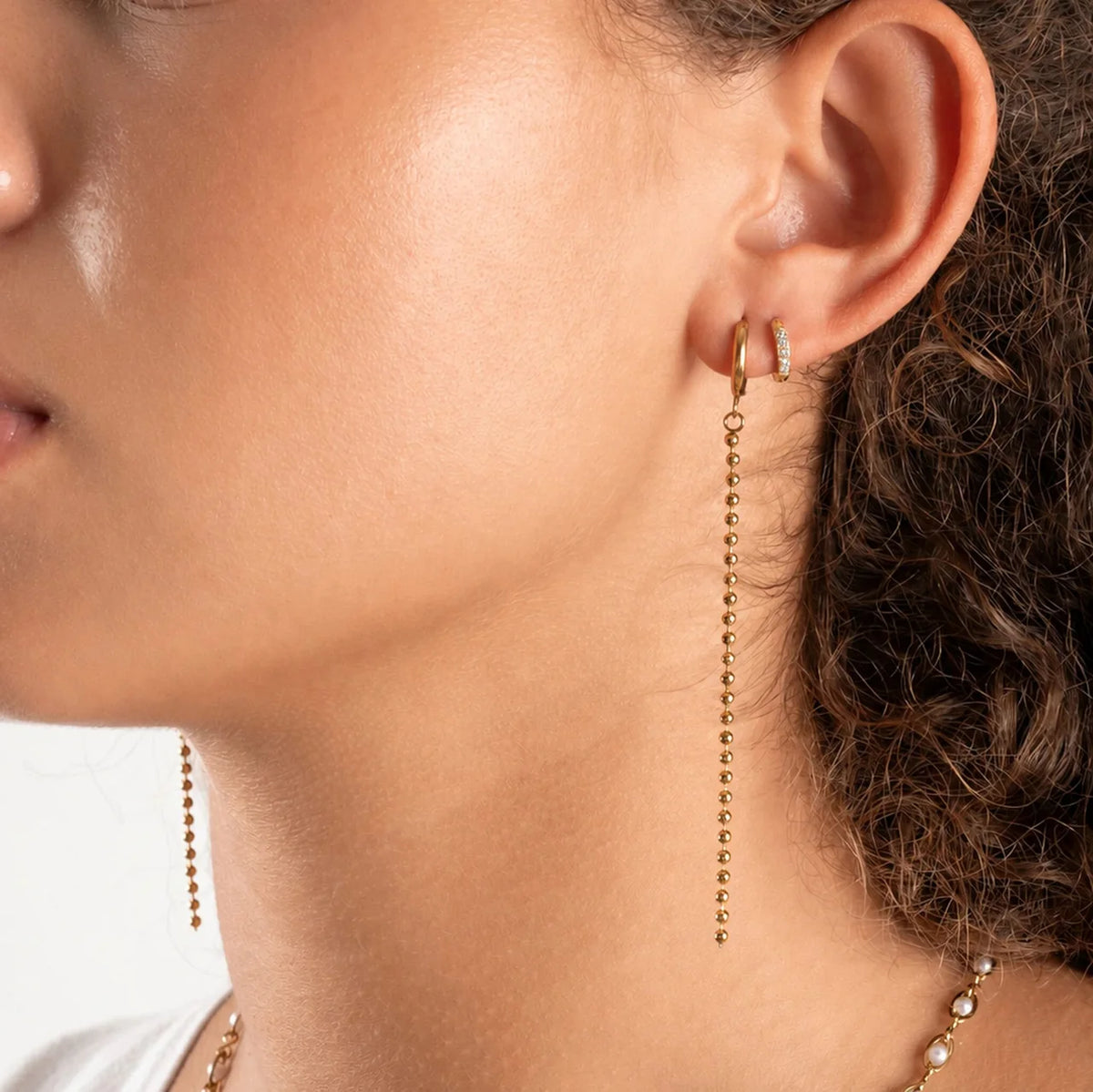 Beaded Chain Huggies