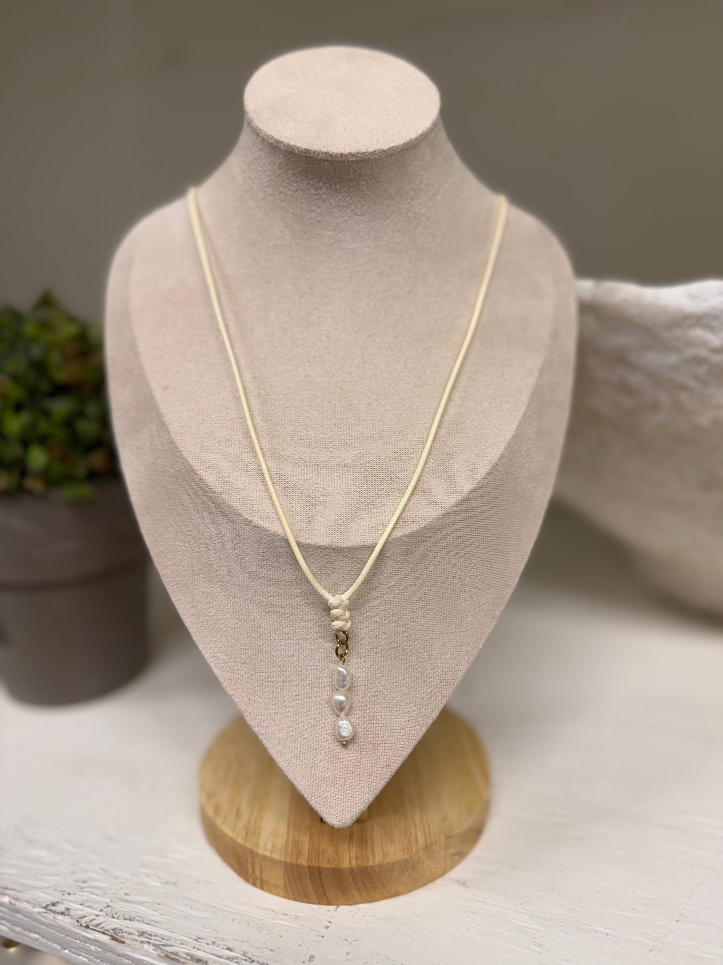 Triple Freshwater Pearl Cord Necklace