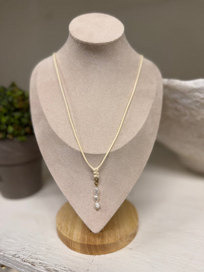 Triple Freshwater Pearl Cord Necklace
