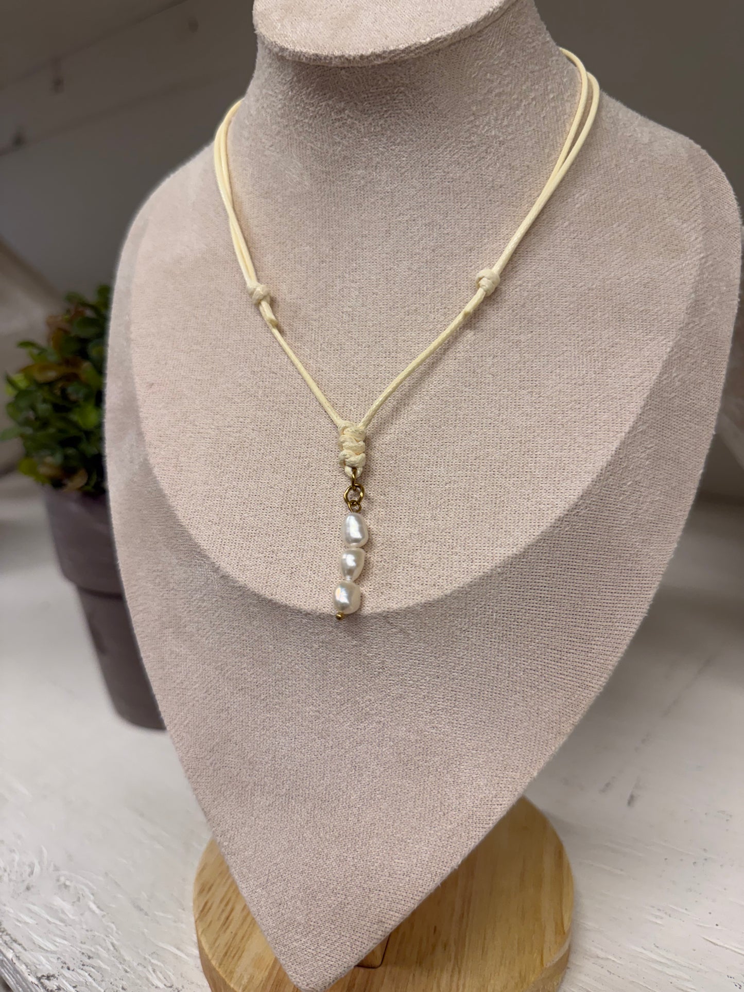 Triple Freshwater Pearl Cord Necklace