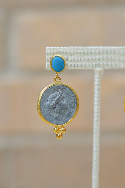 Vintage Blue Coin Post Earrings