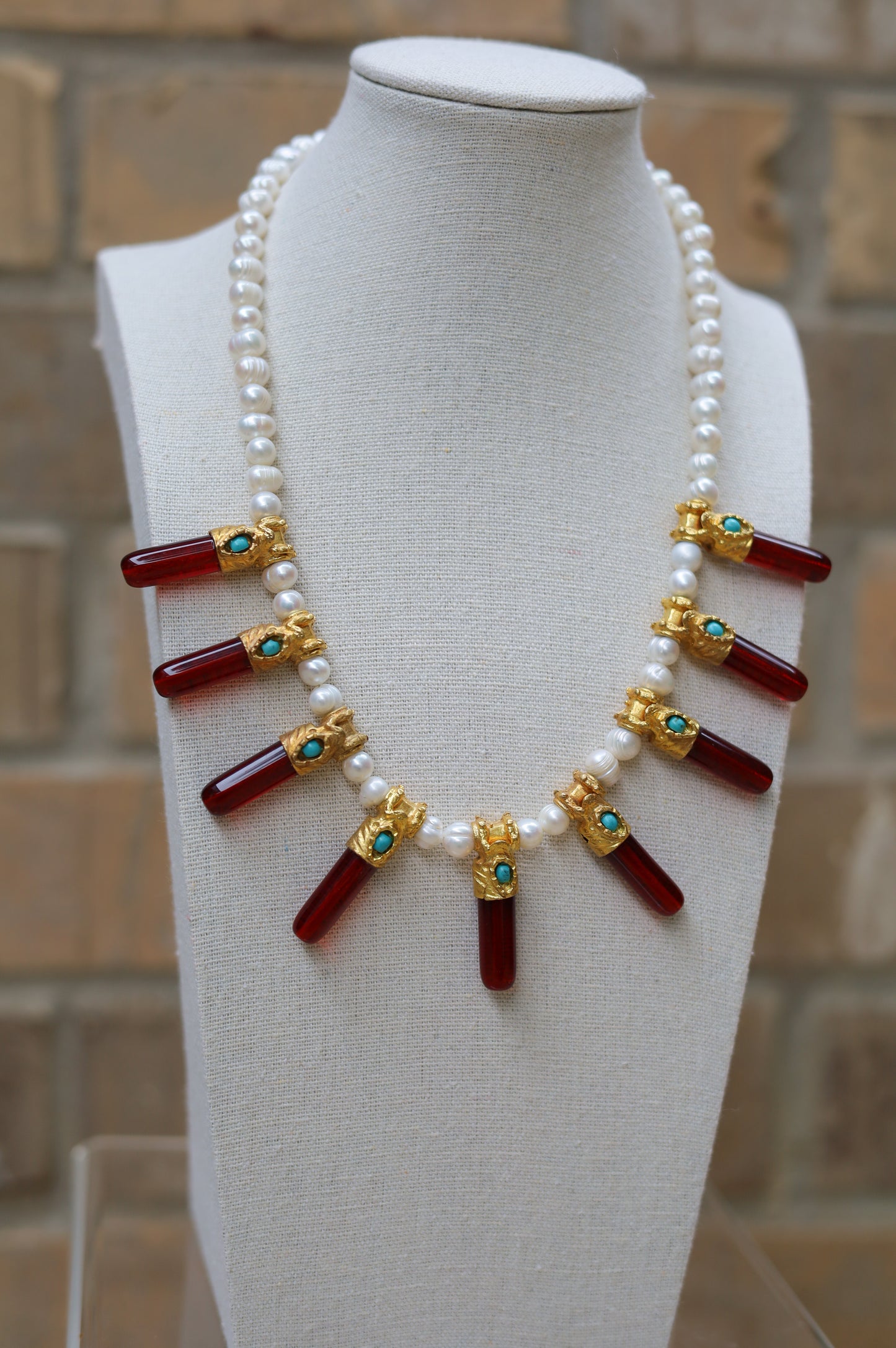 Vintage Pearl Ruby Sunburst Choker