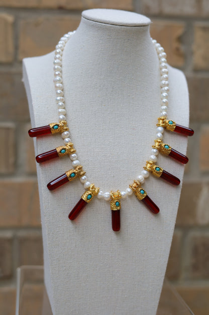 Vintage Pearl Ruby Sunburst Choker