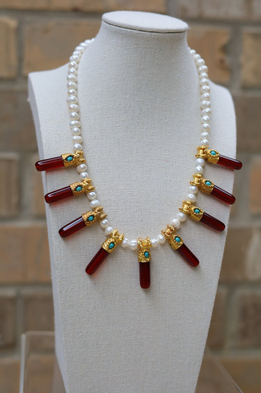 Vintage Pearl Ruby Sunburst Choker