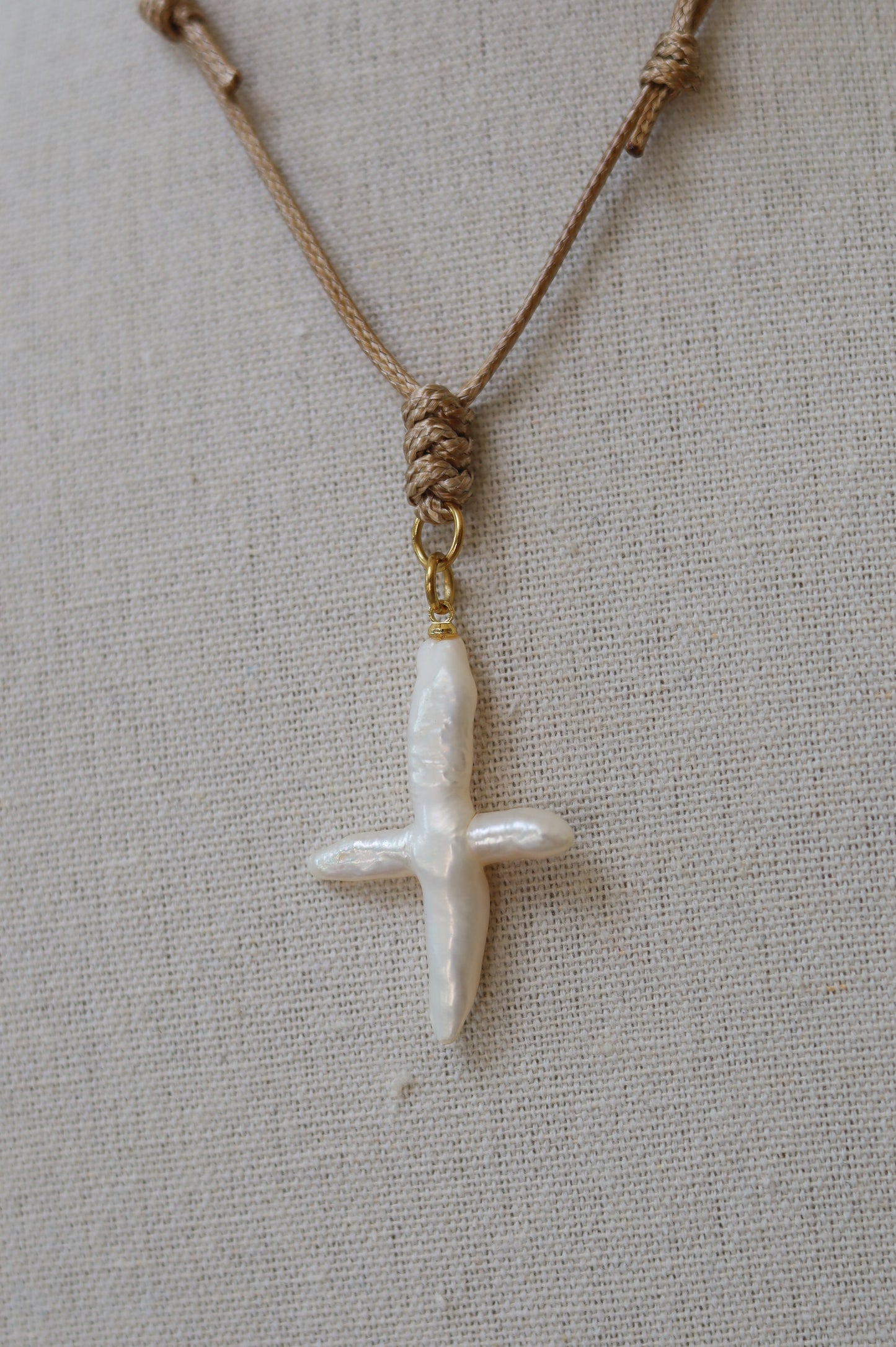 Khaki Cord with Freshwater Pearl Cross