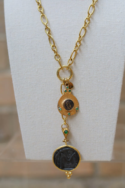 Vintage Green Lariat Drop Down Necklace