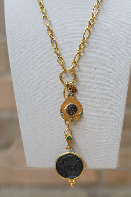 Vintage Green Lariat Drop Down Necklace
