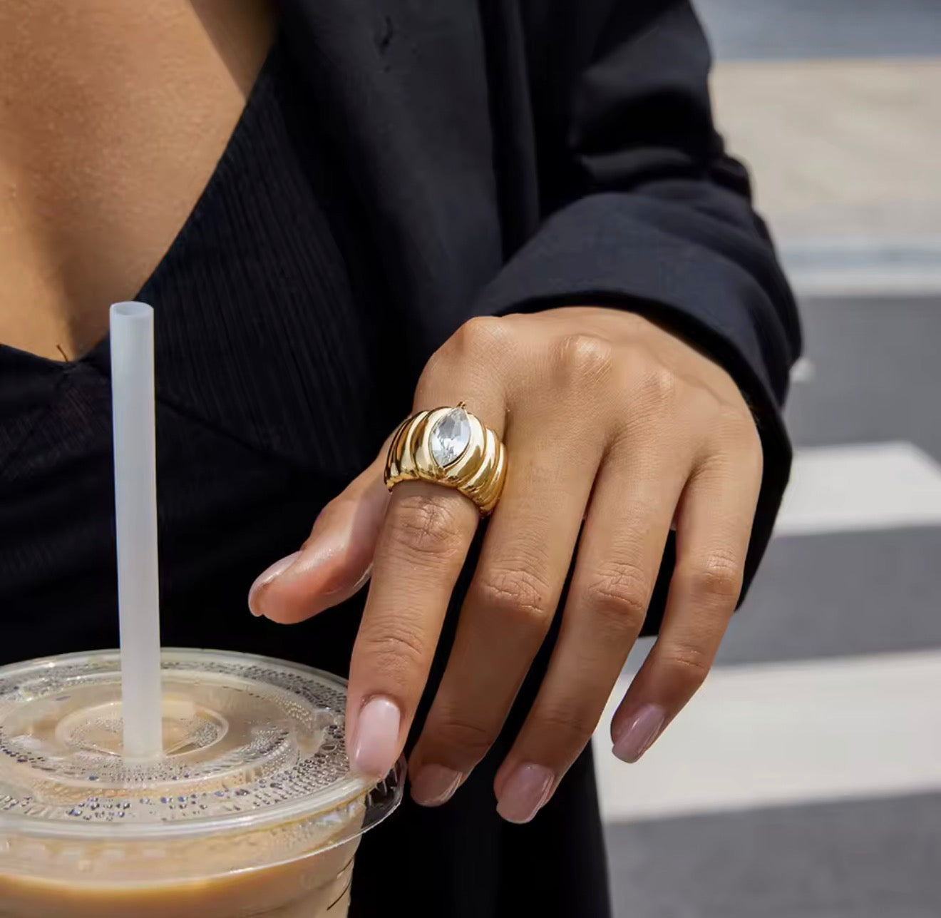 Ribbed Marquise Ring