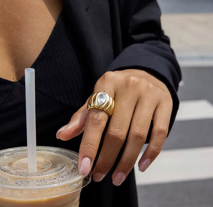 Ribbed Marquise Ring