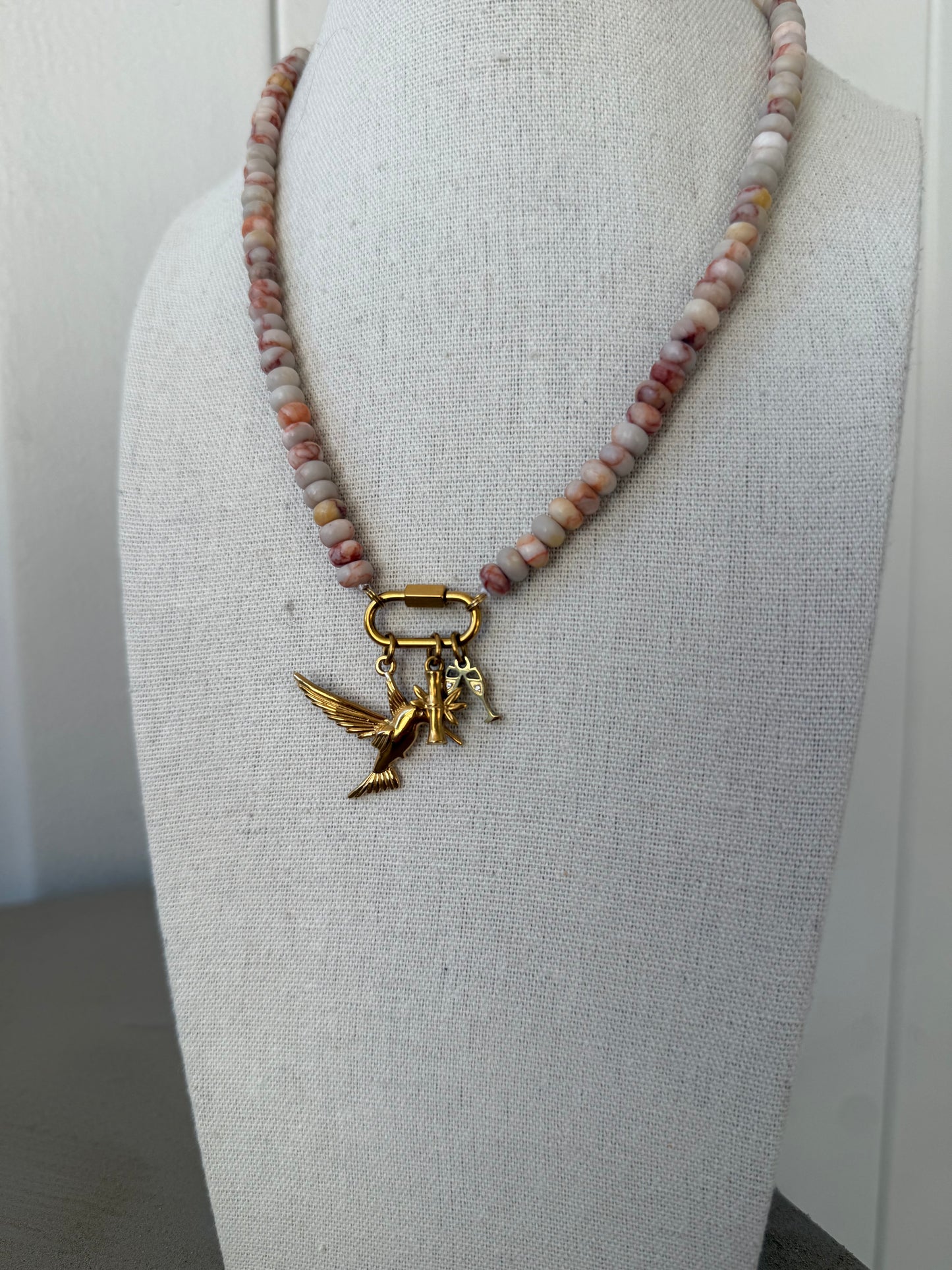 Neutral Beaded Bird Bam Cheers Carabiner