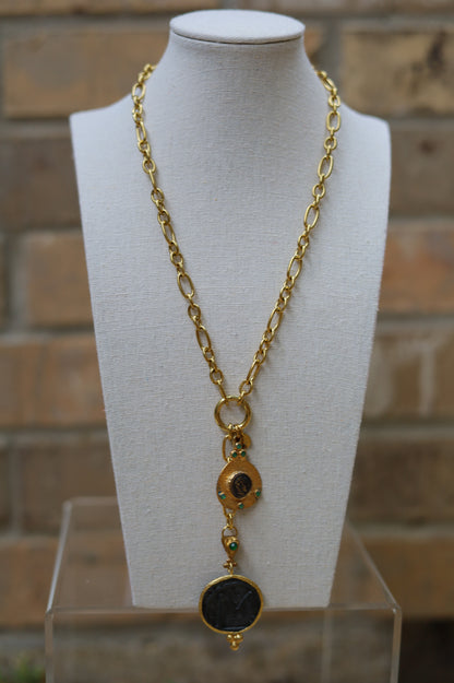 Vintage Green Lariat Drop Down Necklace